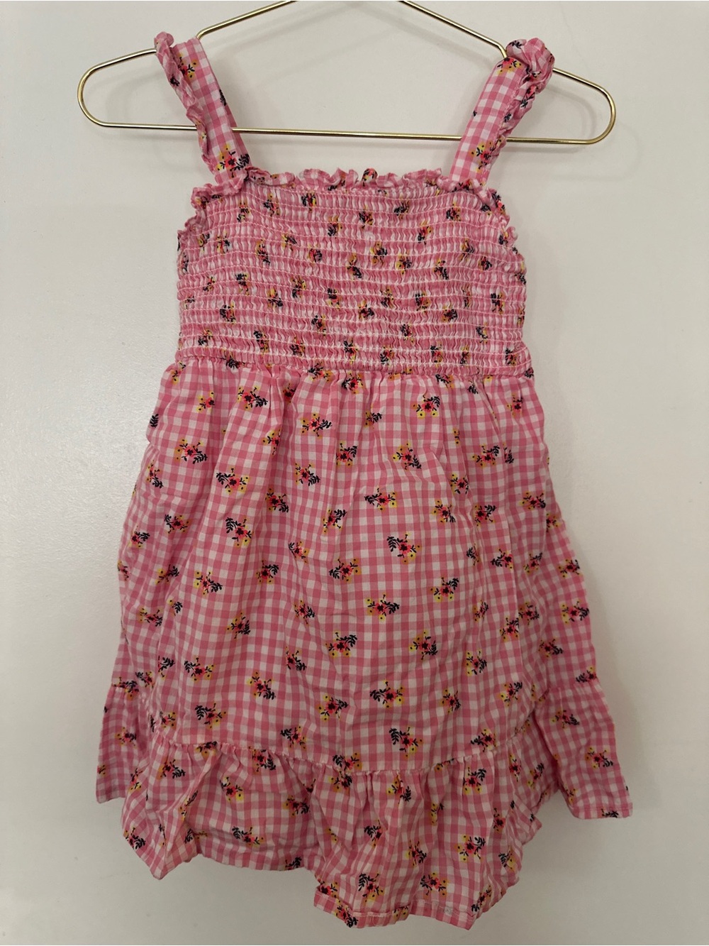 Tucker + Tate Pink Gingham Floral Smocked Dress 3T Nordstrom 100% Cotton